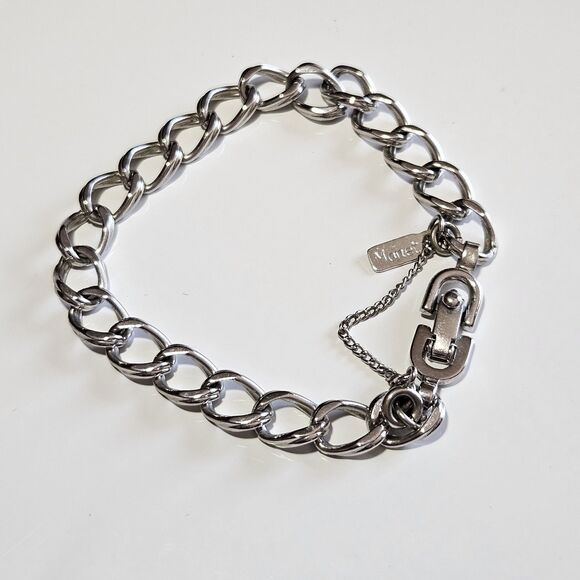 **FinalSale** Vintage "Monet" Silver Tone Textured Chain Double Link Bracelet 7" - Picture 13 of 13